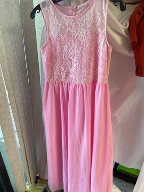 Girls Pink Lace Bodice A-Line Dress
